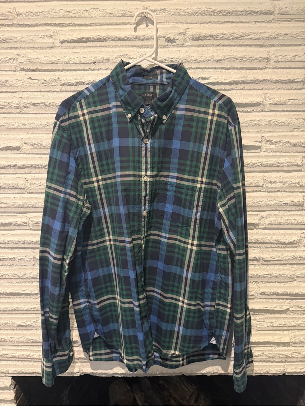 J. Crew Blue and Green Plaid Button-Down Shirt